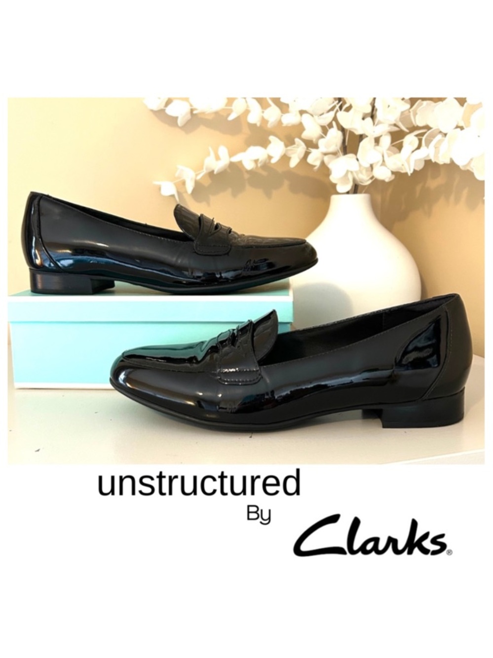 Like New Clarks UN Blush Go Women's Loafers Black Patent Leather Size 8.5